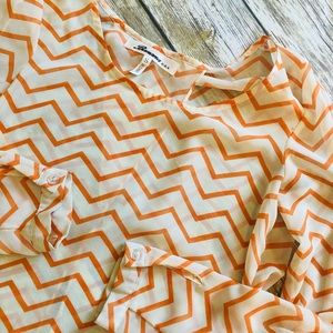 Sheer Split Back Chevron Long Sleeve Top